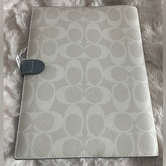 NEW Coach Signature Print Varsity Motif Chalk Blue Multi Canvas Leather Notebook - Picture 7 of 16